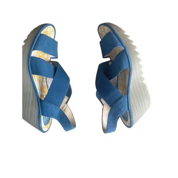 Fly London Women's Yaji Wedge Sandal Blue Women's 41 US 10 - Picture 10 of 15